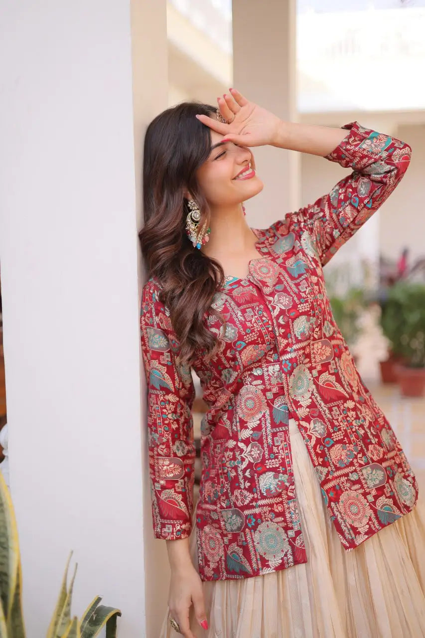 Jacquard Weaving Lehenga With Designer Blouse