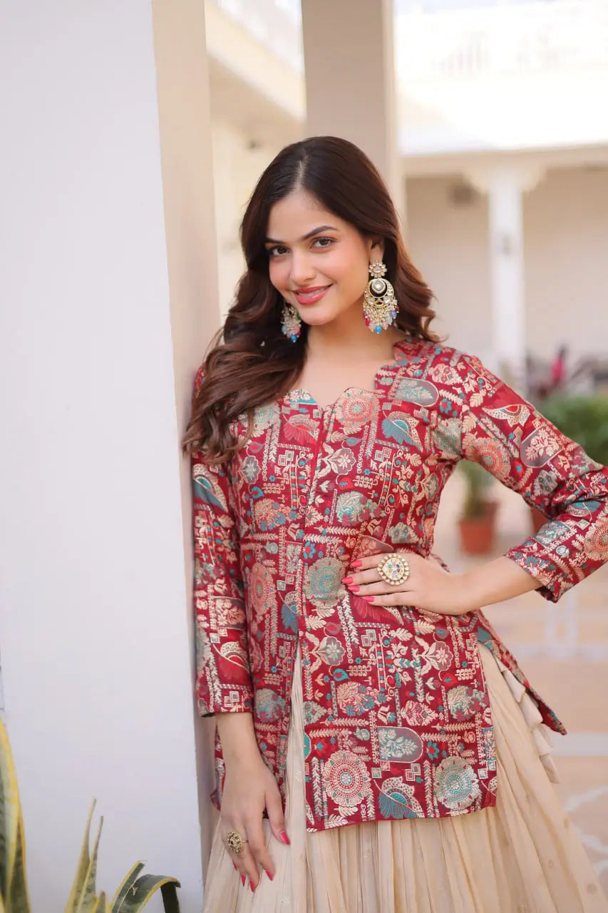 Jacquard Weaving Lehenga With Designer Blouse