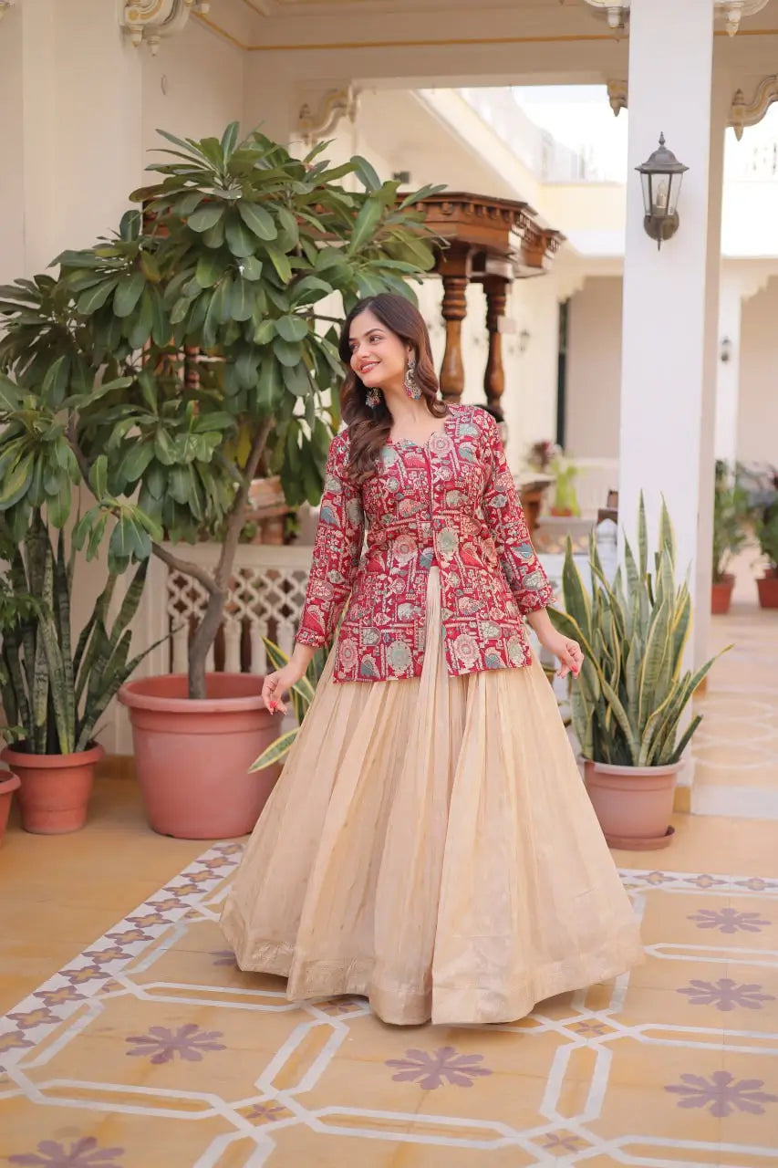 Jacquard Weaving Lehenga With Designer Blouse