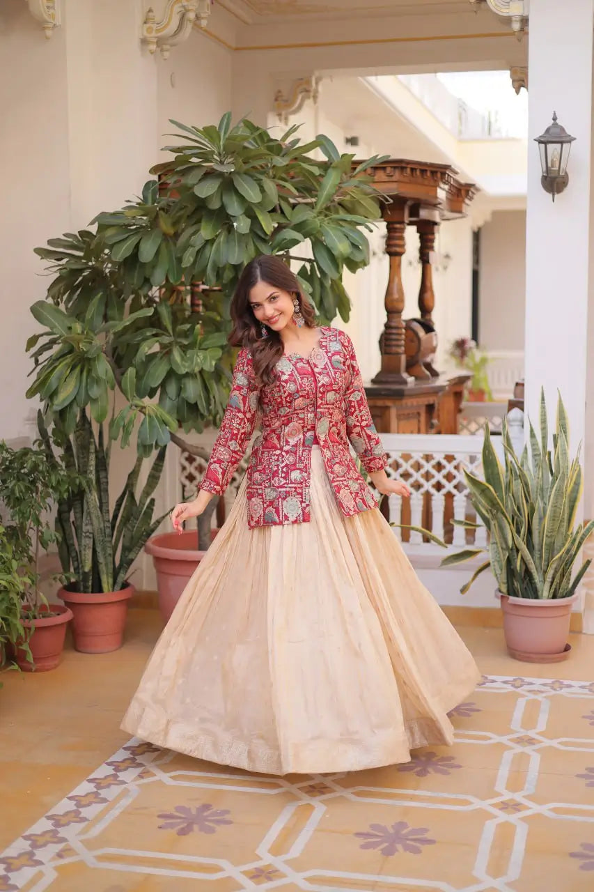 Jacquard Weaving Lehenga With Designer Blouse