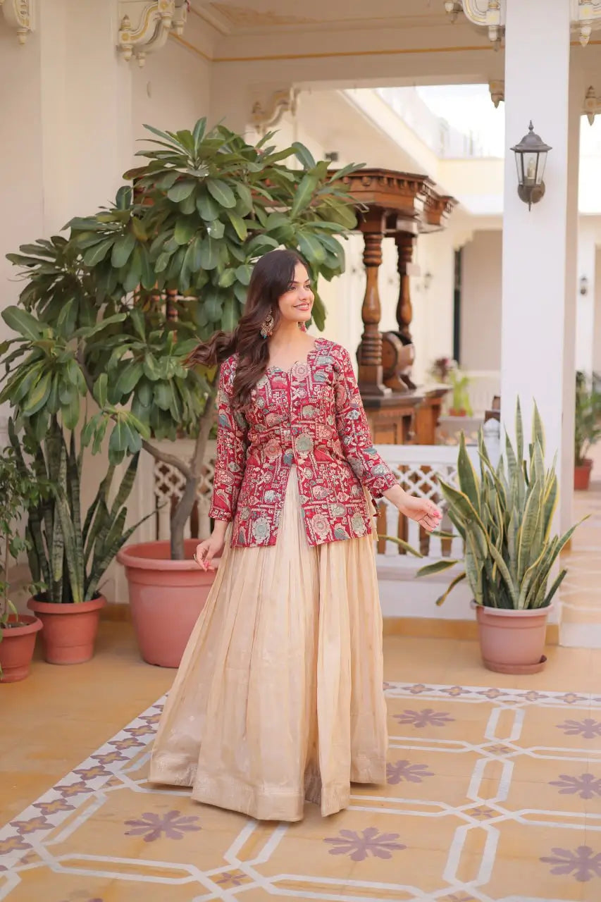 Jacquard Weaving Lehenga With Designer Blouse
