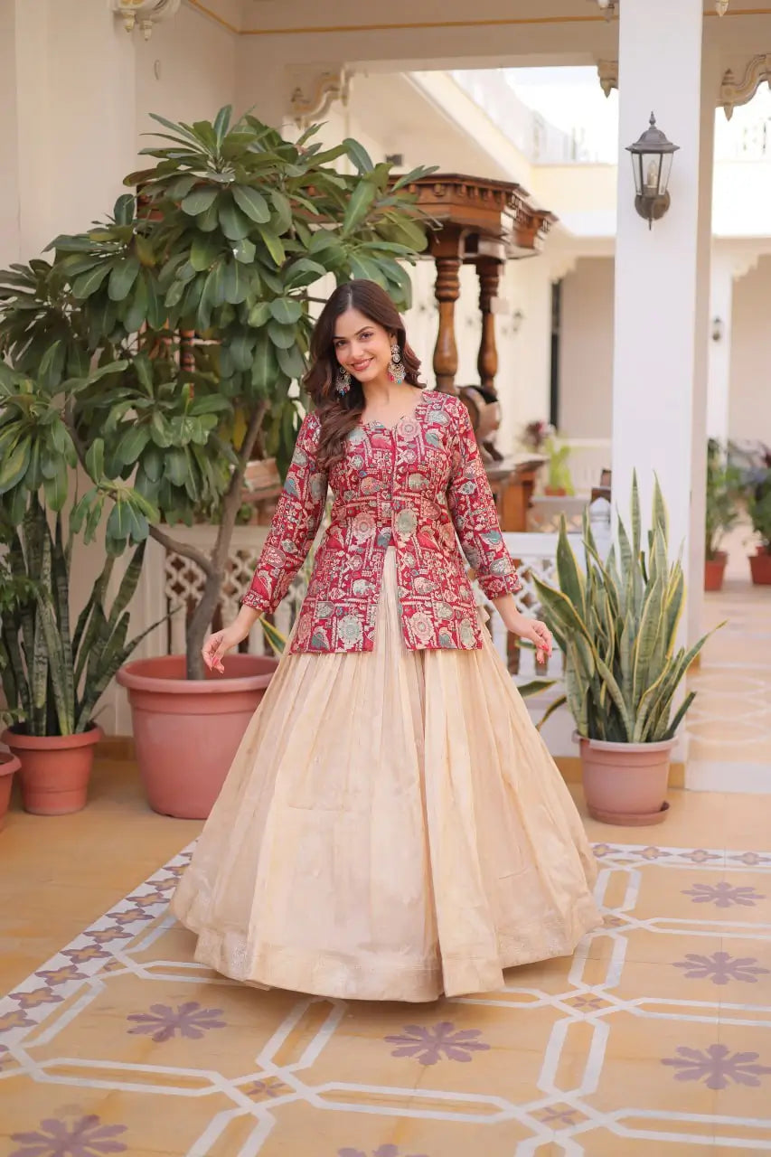 Jacquard Weaving Lehenga With Designer Blouse