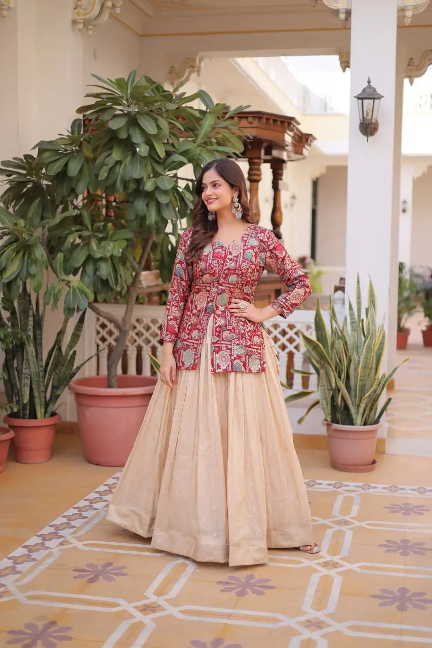 Jacquard Weaving Lehenga With Designer Blouse