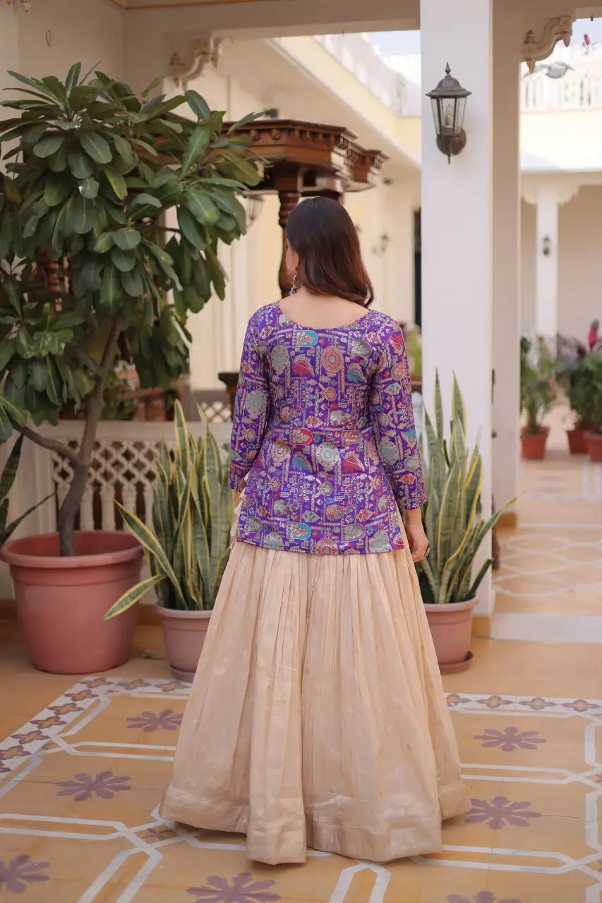 Jacquard Weaving Lehenga With Designer Blouse