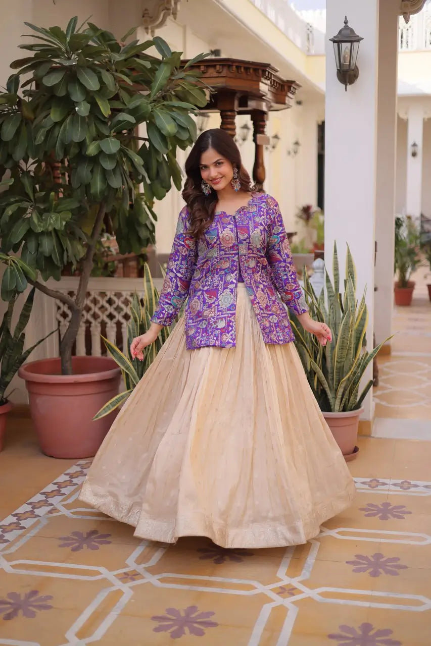 Jacquard Weaving Lehenga With Designer Blouse