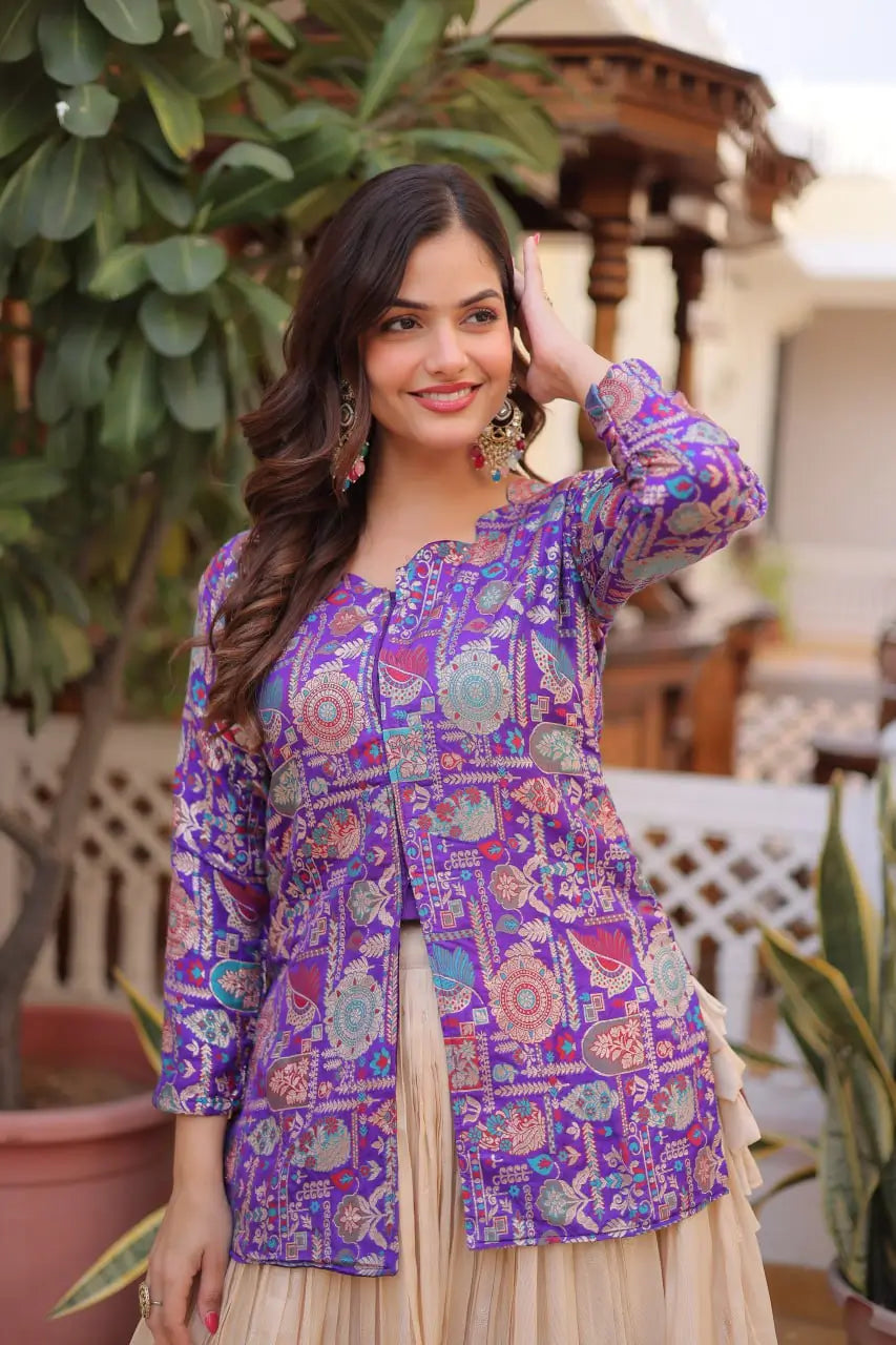 Jacquard Weaving Lehenga With Designer Blouse