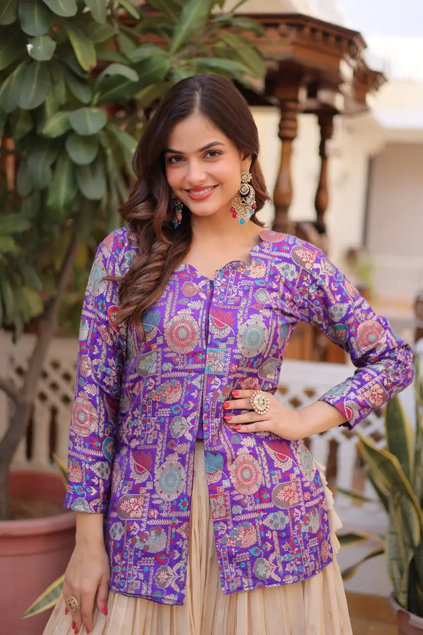 Jacquard Weaving Lehenga With Designer Blouse