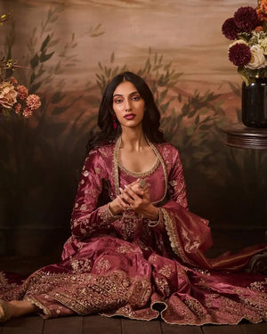 Japan Satin Embroidered Anarkali Set with Dupatta – Thread & Sequins Work