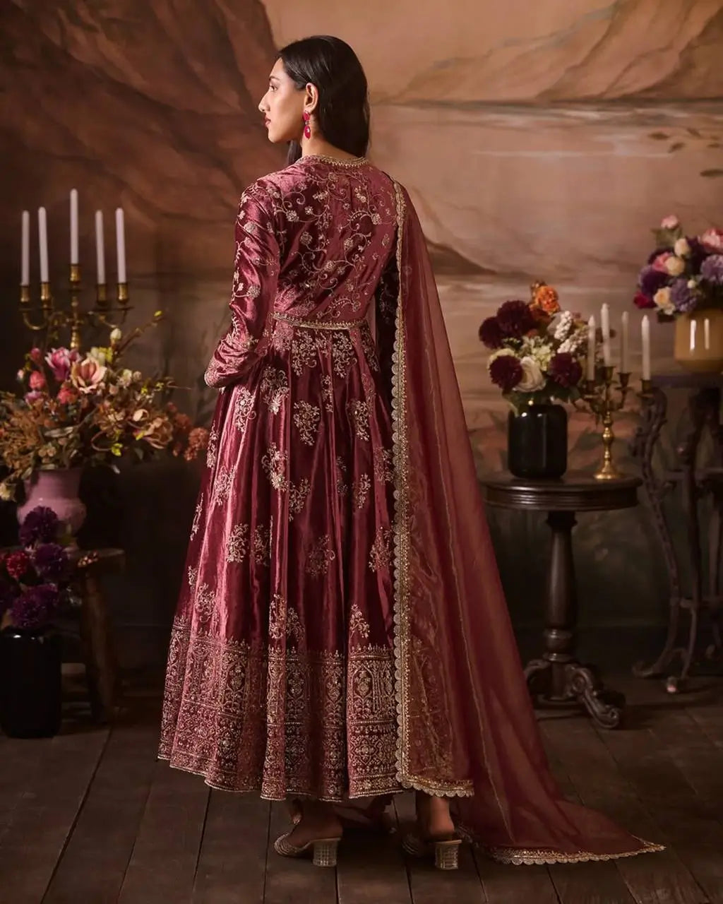 Japan Satin Embroidered Anarkali Set with Dupatta – Thread & Sequins Work
