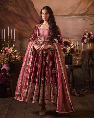 Japan Satin Embroidered Anarkali Set with Dupatta – Thread & Sequins Work