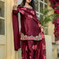 Japan Satin Embroidered Kurti with Farshi Salwar Set