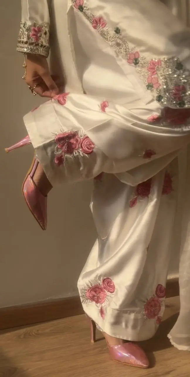 Japan Satin Embroidered Kurti with Farshi Salwar Set