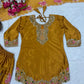Japan Satin Embroidered Kurti with Farshi Salwar Set