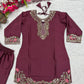 Japan Satin Embroidered Kurti with Farshi Salwar Set