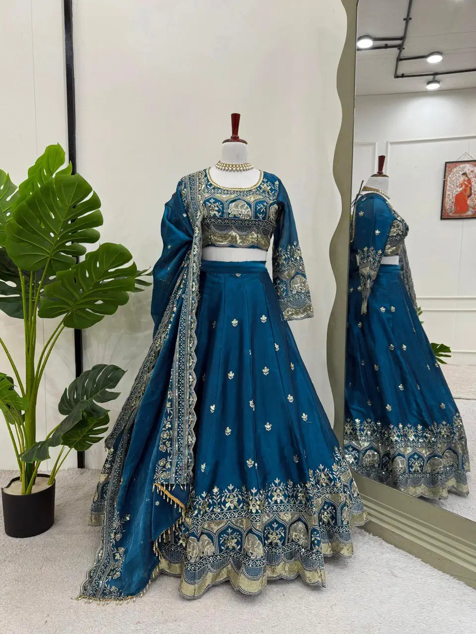 Jimi Choo Embroidered Lehenga Set with Fancy Satin Dupatta