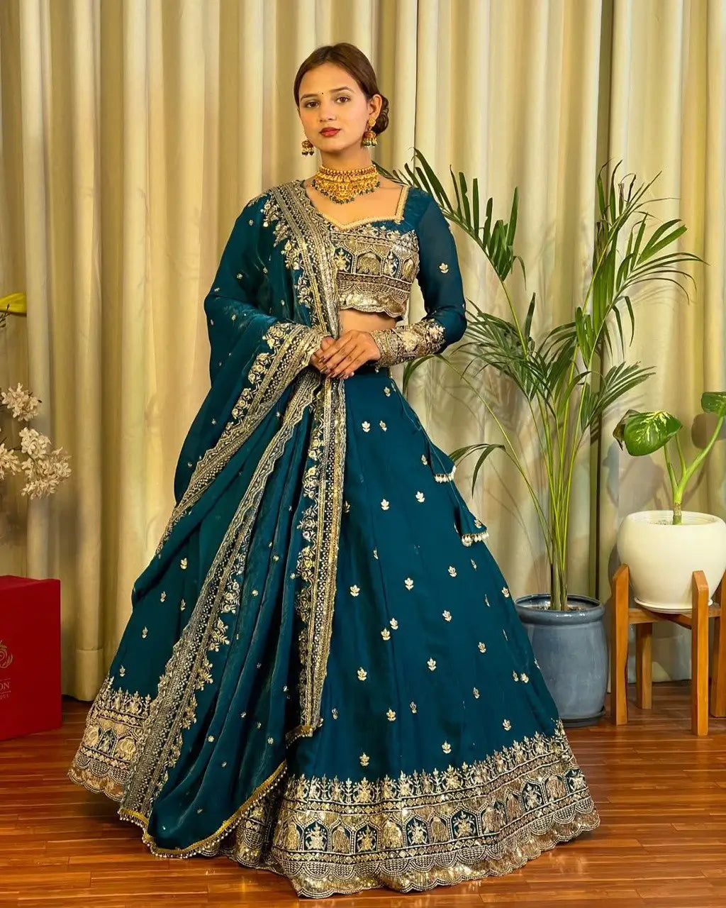 Jimi Choo Embroidered Lehenga Set with Fancy Satin Dupatta