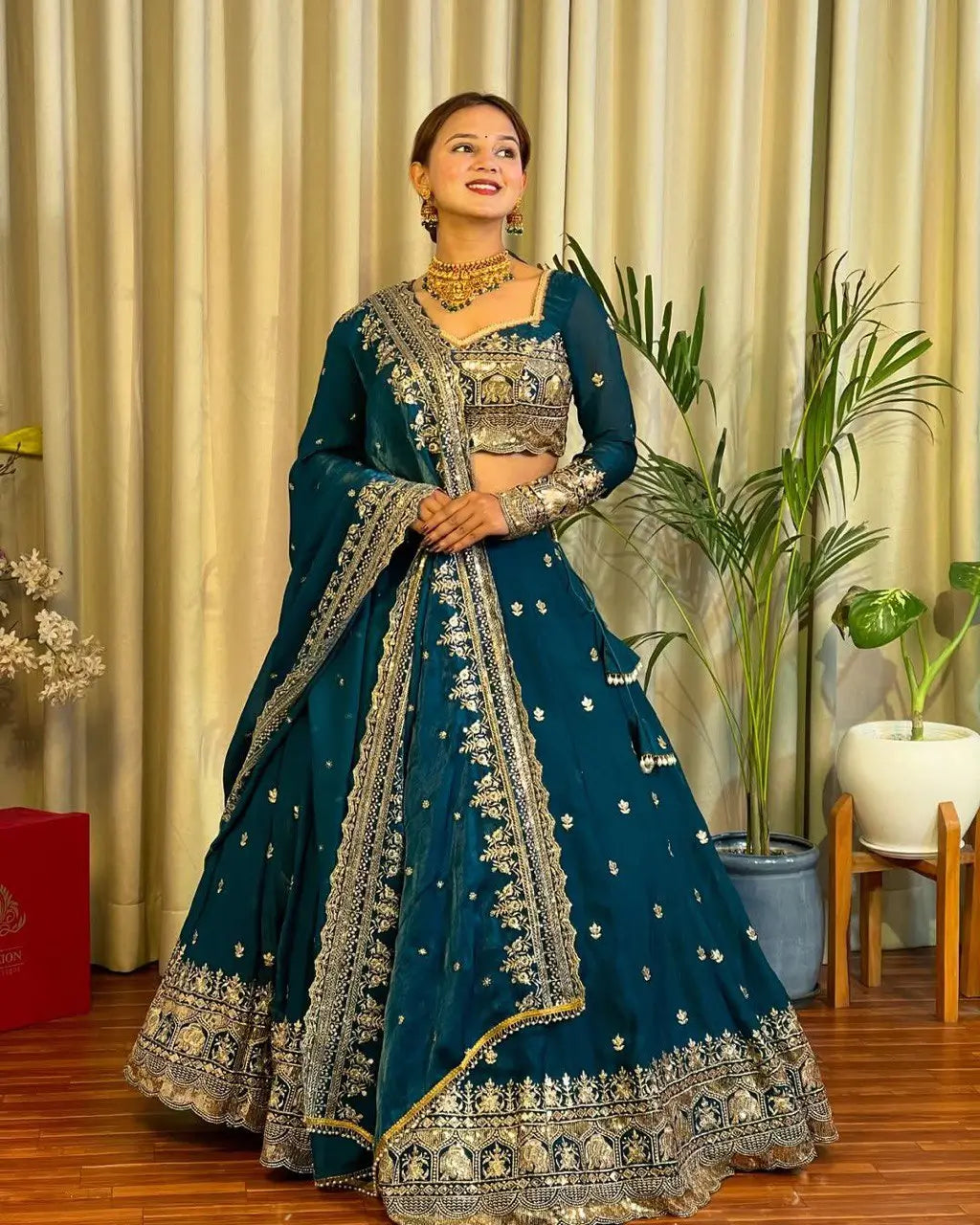 Jimi Choo Embroidered Lehenga Set with Fancy Satin Dupatta