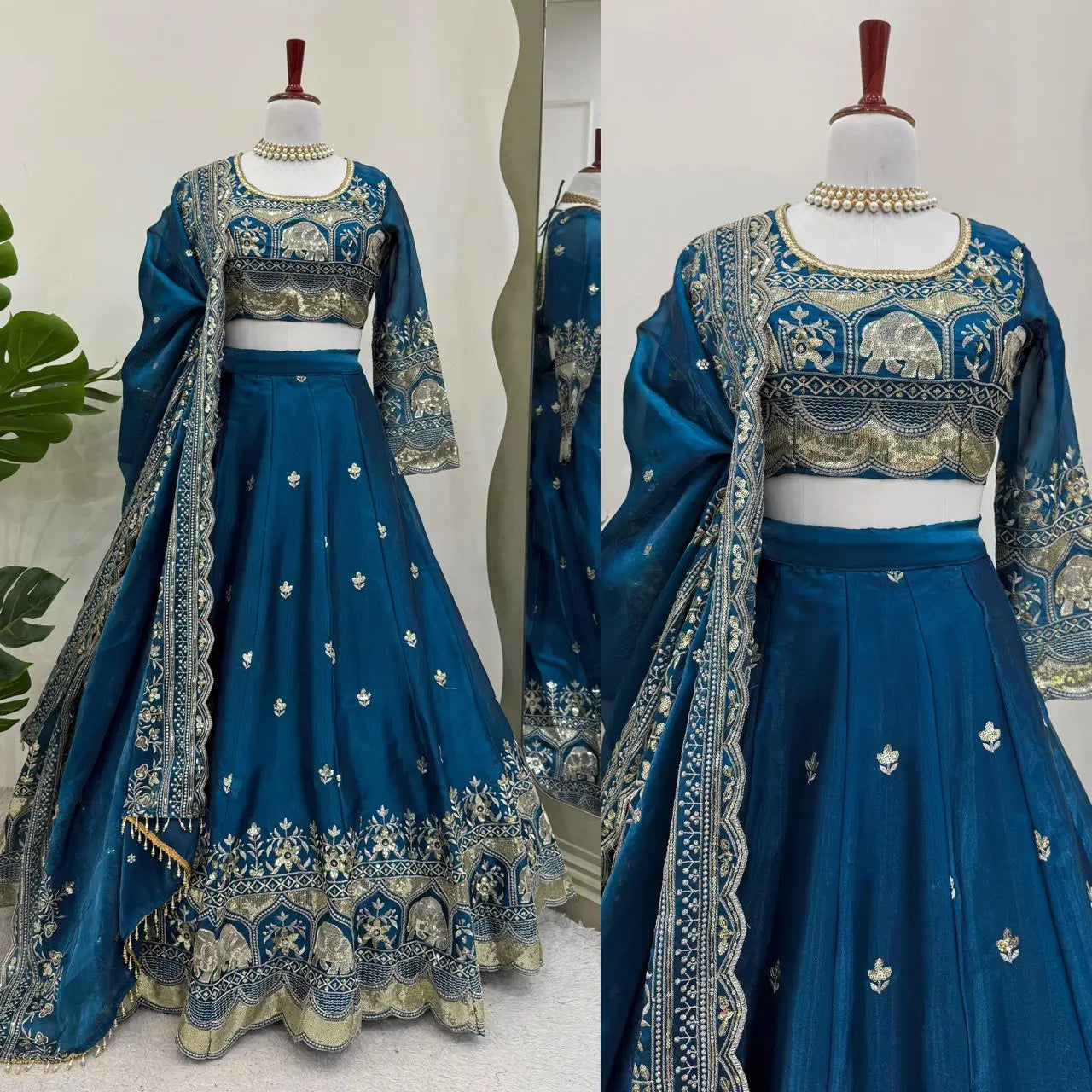Jimi Choo Embroidered Lehenga Set with Fancy Satin Dupatta