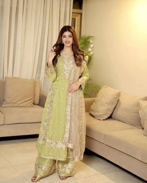 Jimmy Choo Embroidered Palazzo Set with Diamond & Moti Handwork