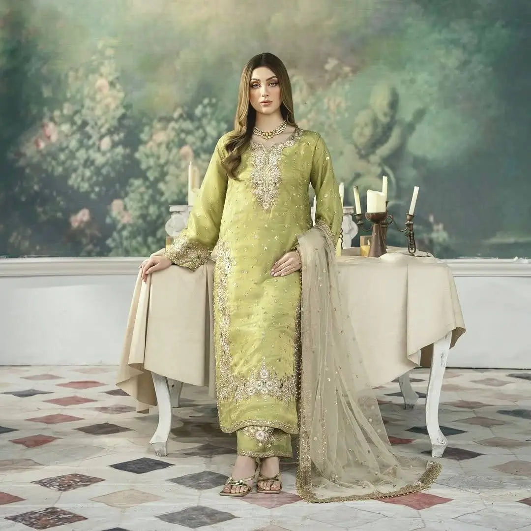 Jimmy Choo Embroidered Palazzo Set with Diamond & Moti Handwork