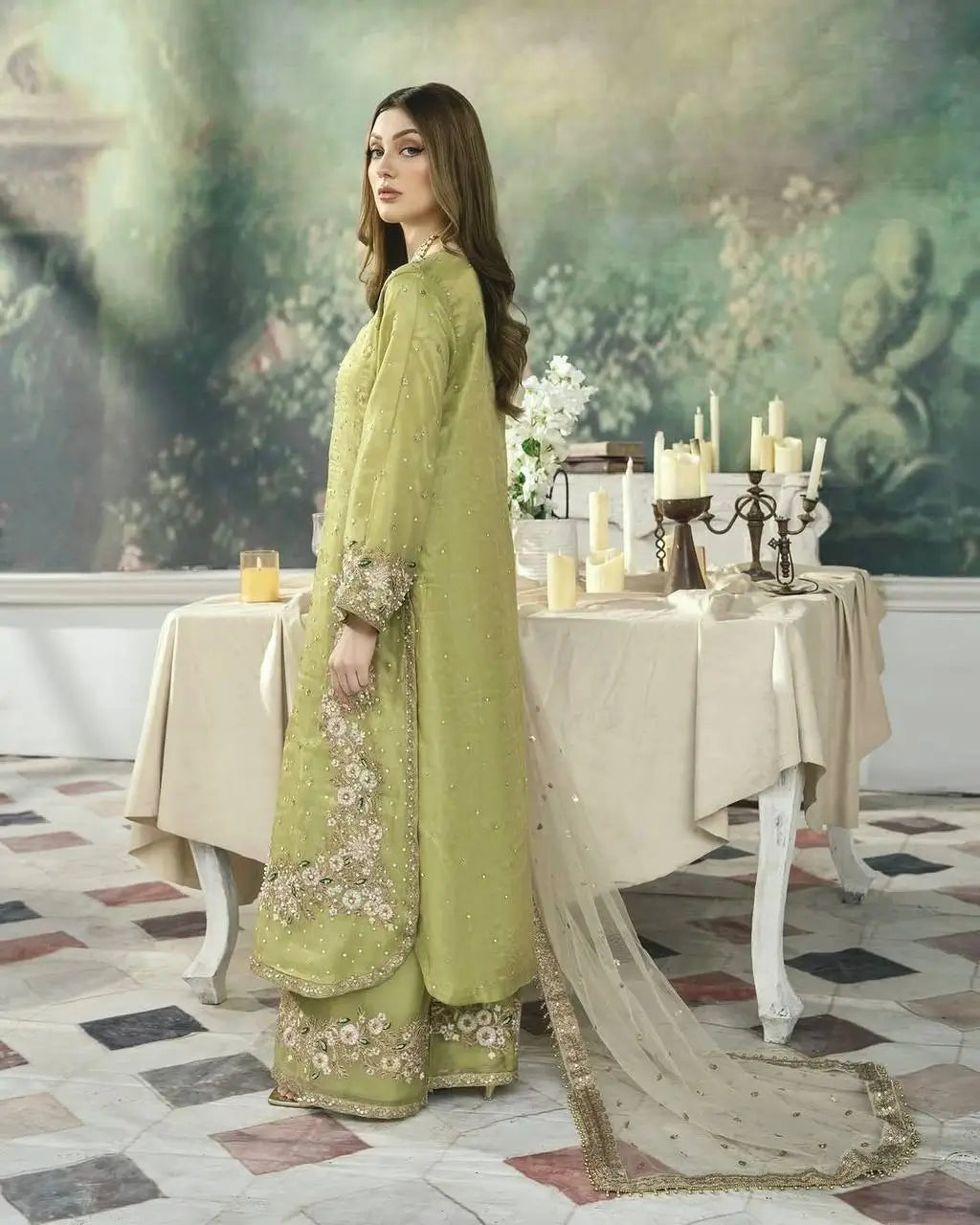 Jimmy Choo Embroidered Palazzo Set with Diamond & Moti Handwork