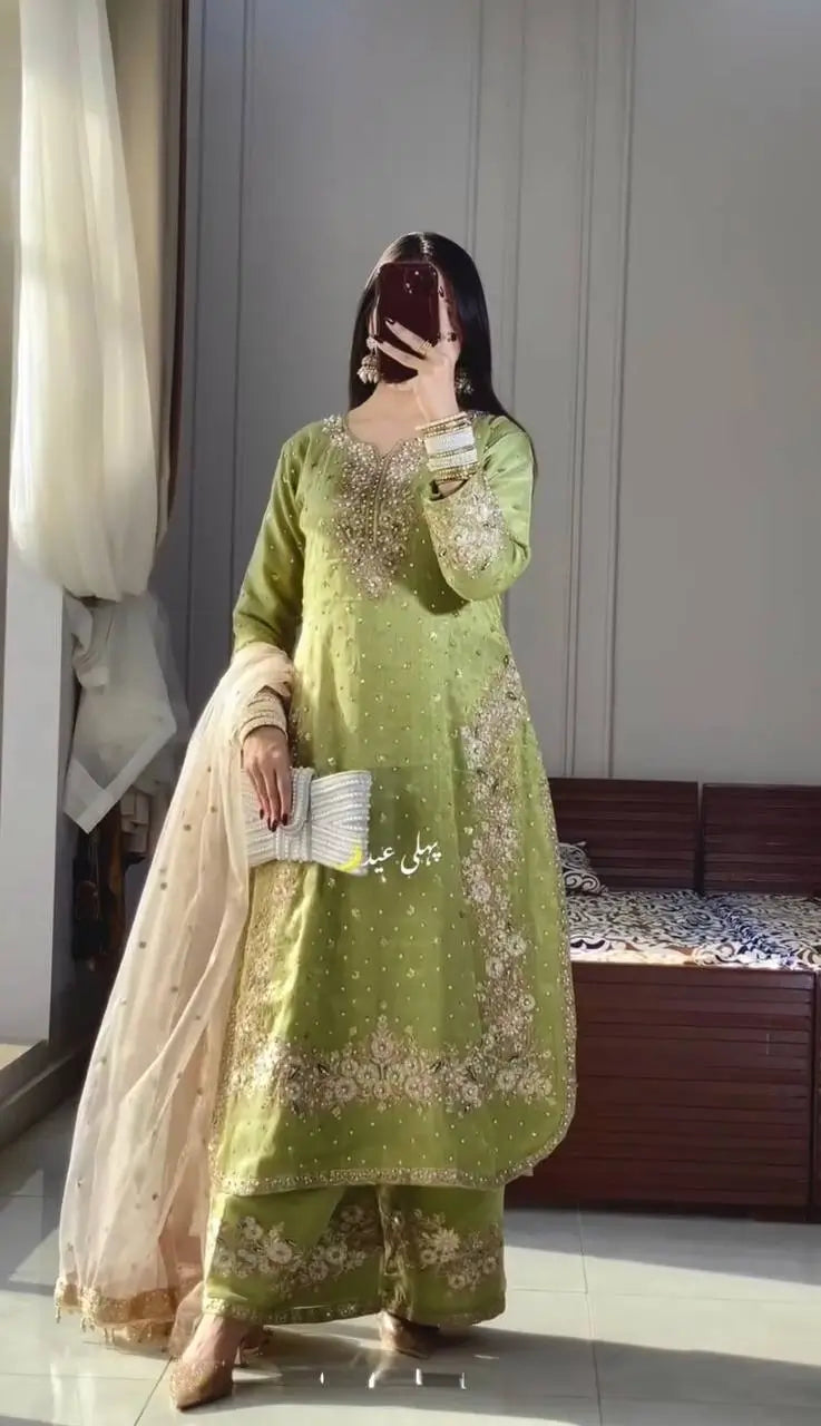 Jimmy Choo Embroidered Palazzo Set with Diamond & Moti Handwork