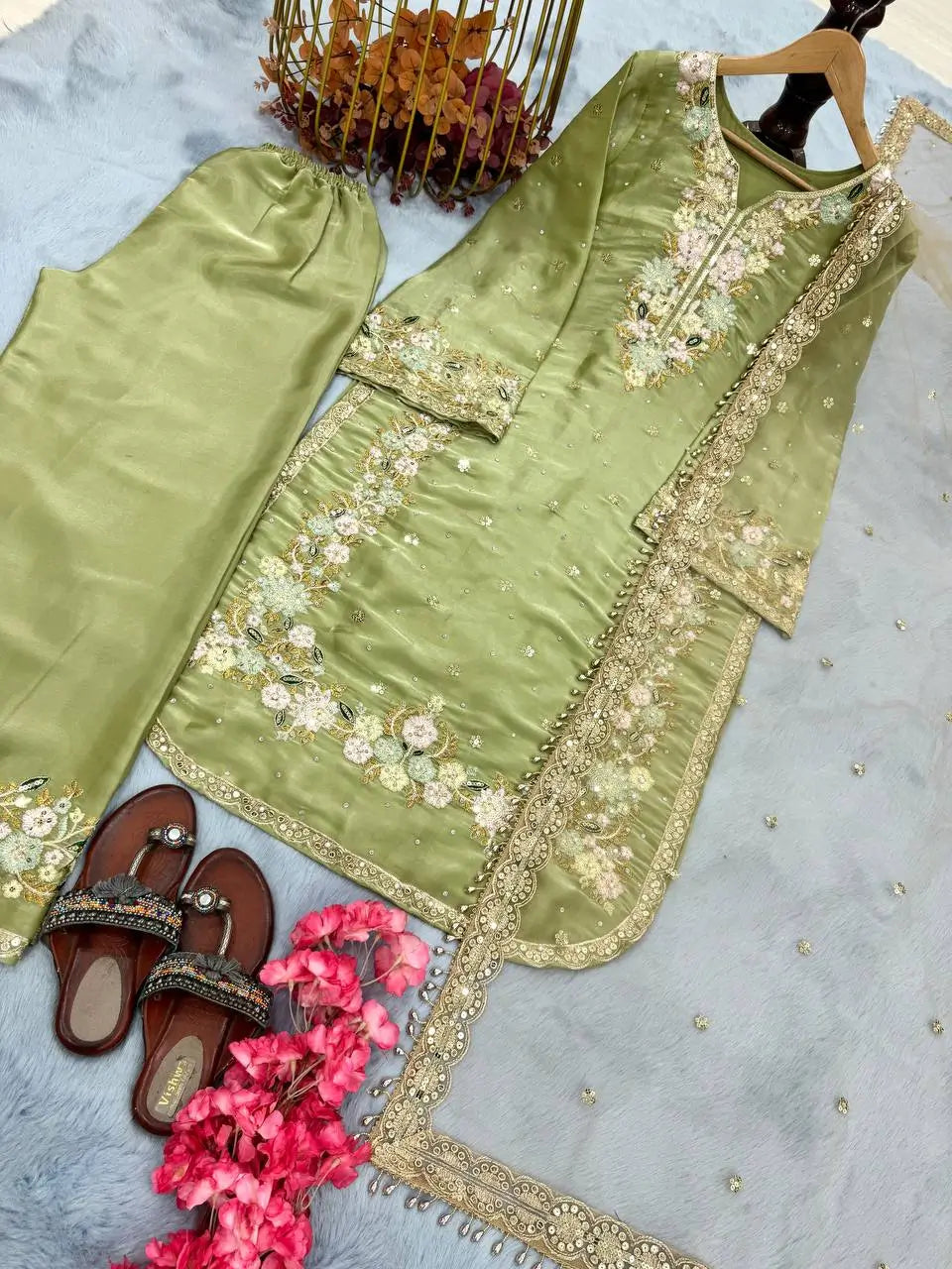 Jimmy Choo Embroidered Palazzo Set with Diamond & Moti Handwork
