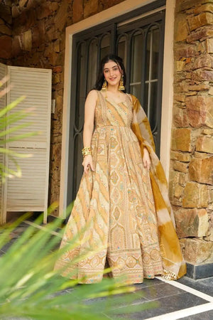 Jimmy Organza Silk Digital Print Anarkali Gown with Dupatta