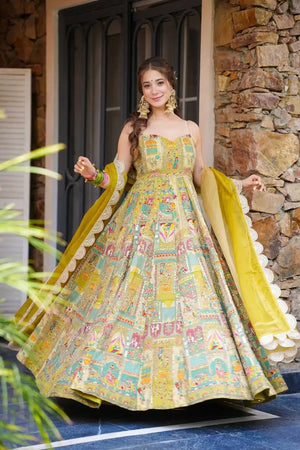 Jimmy Organza Silk Digital Print Anarkali Gown with Dupatta