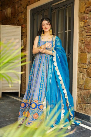 Jimmy Organza Silk Digital Print Anarkali Gown with Dupatta
