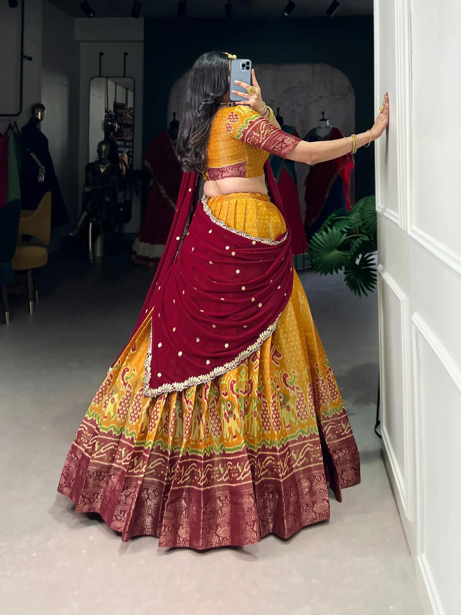 Kanchipuram Printed Zari Weaving Lehenga Set with Dupatta