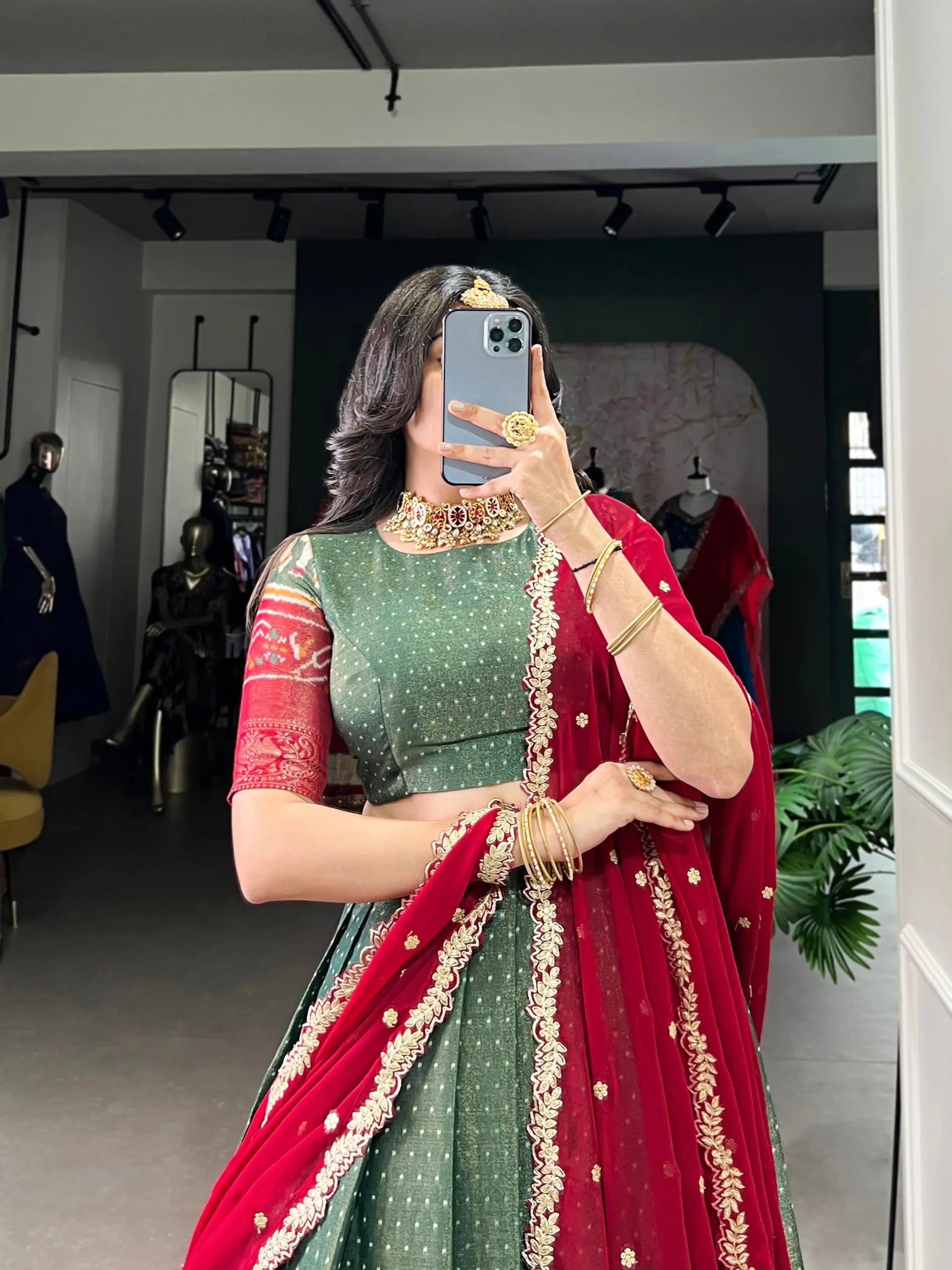 Kanchipuram Printed Zari Weaving Lehenga Set with Dupatta