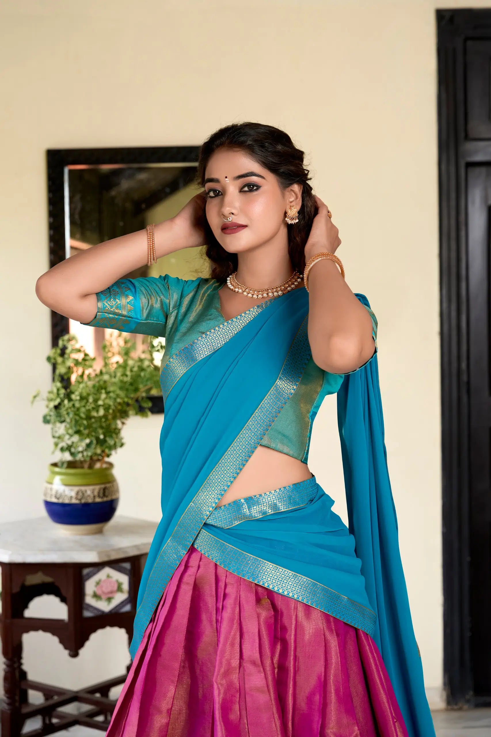 Kanchipuram Silk Zari Weaving Lehenga Set