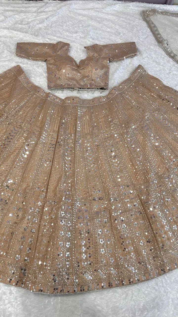 Kasturi Silk Heavy Sequins Embroidered Lehenga Set with Dupatta