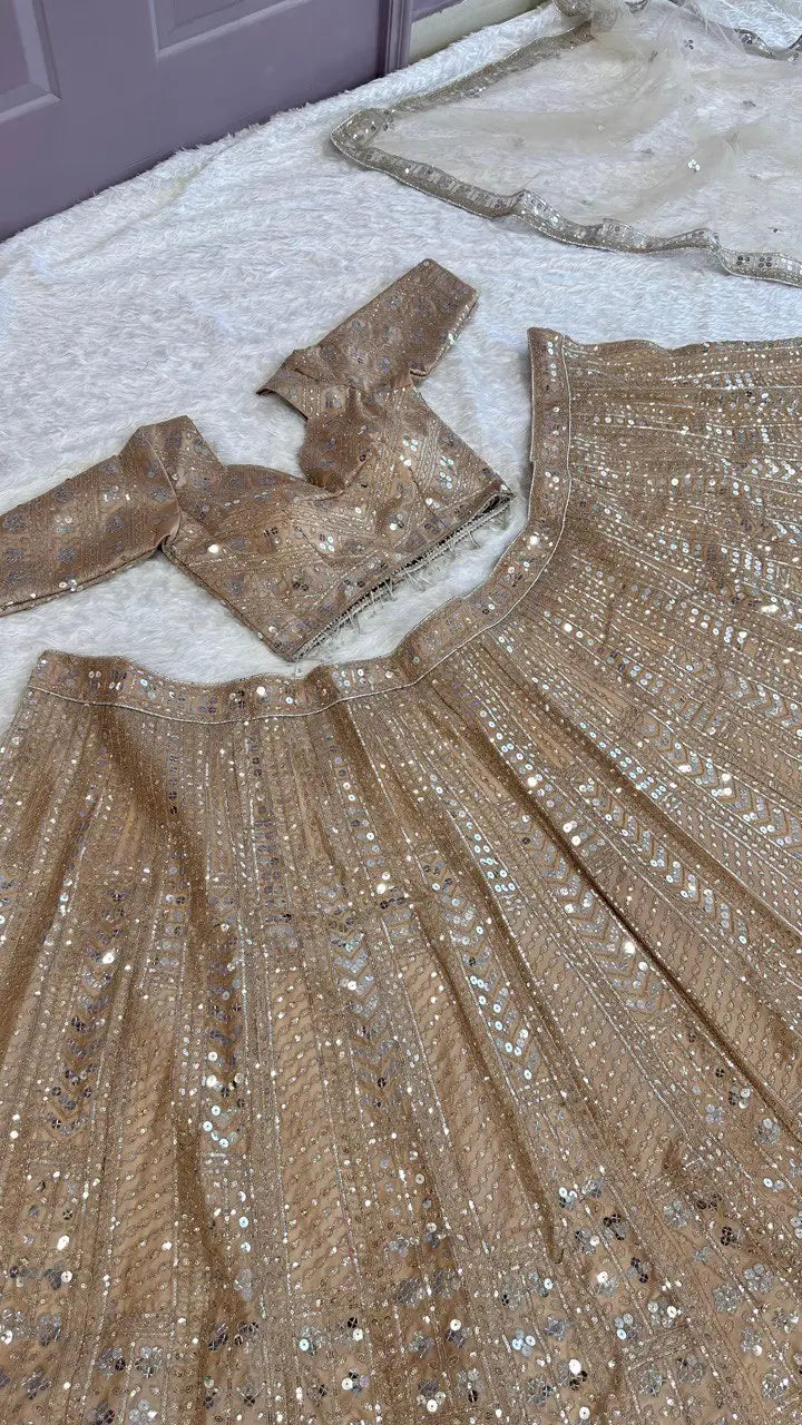Kasturi Silk Heavy Sequins Embroidered Lehenga Set with Dupatta