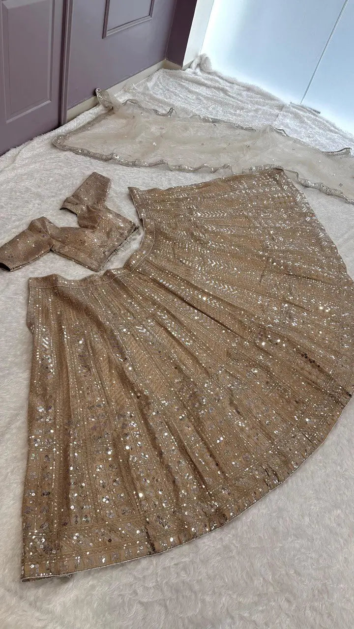 Kasturi Silk Heavy Sequins Embroidered Lehenga Set with Dupatta