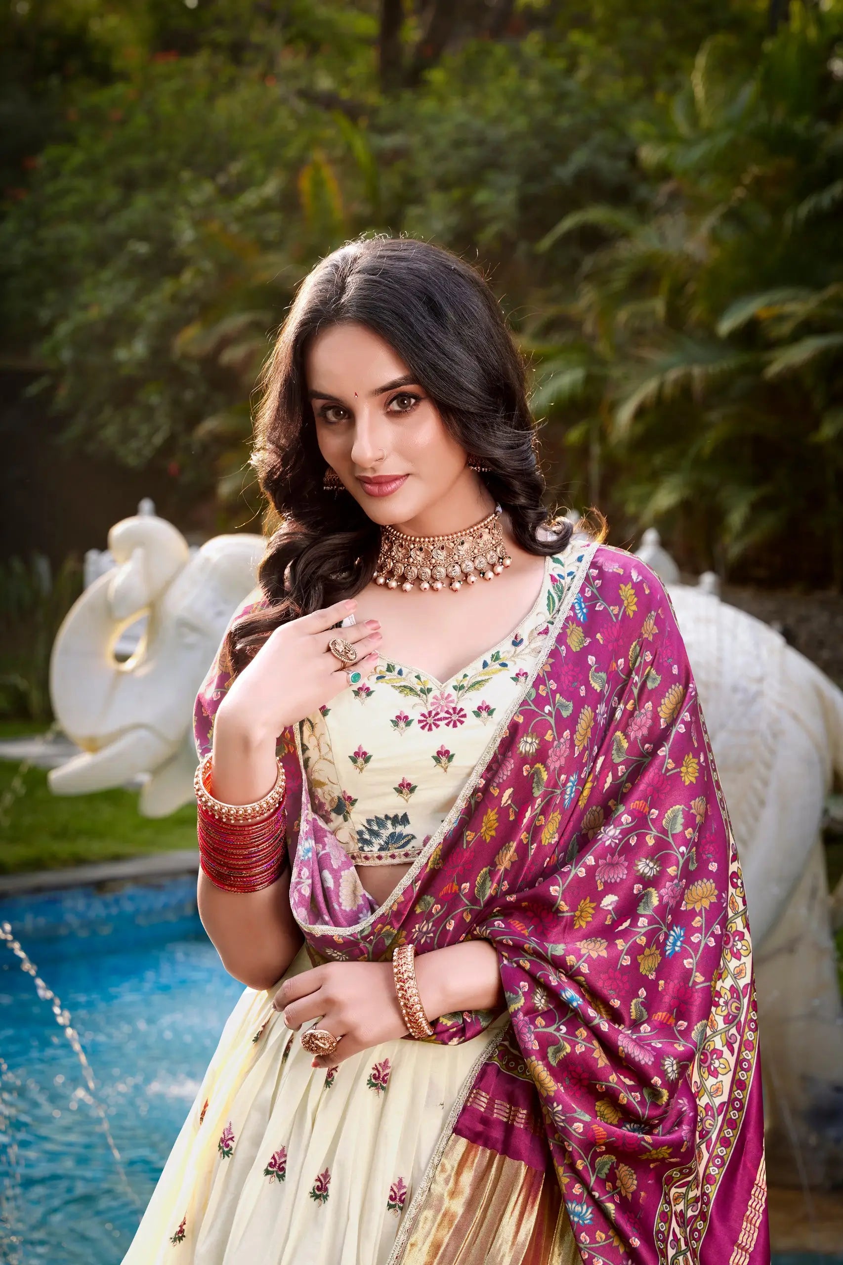 Khadi Cotton Embroidered Lehenga Set with Gaji Silk Dupatta