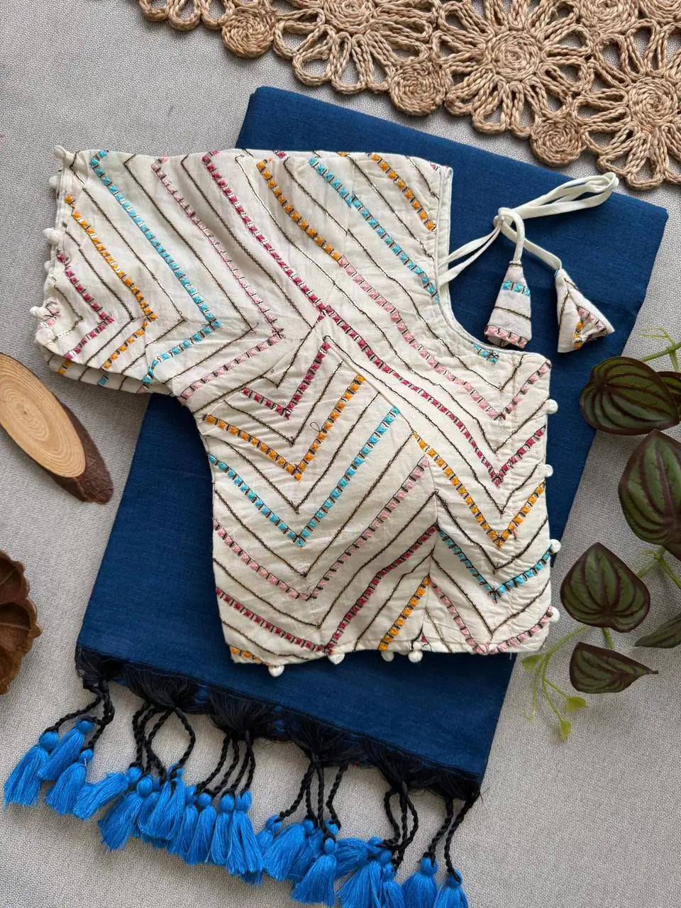 Khadi Cotton Saree with Embroidered Aura Cotton Blouse