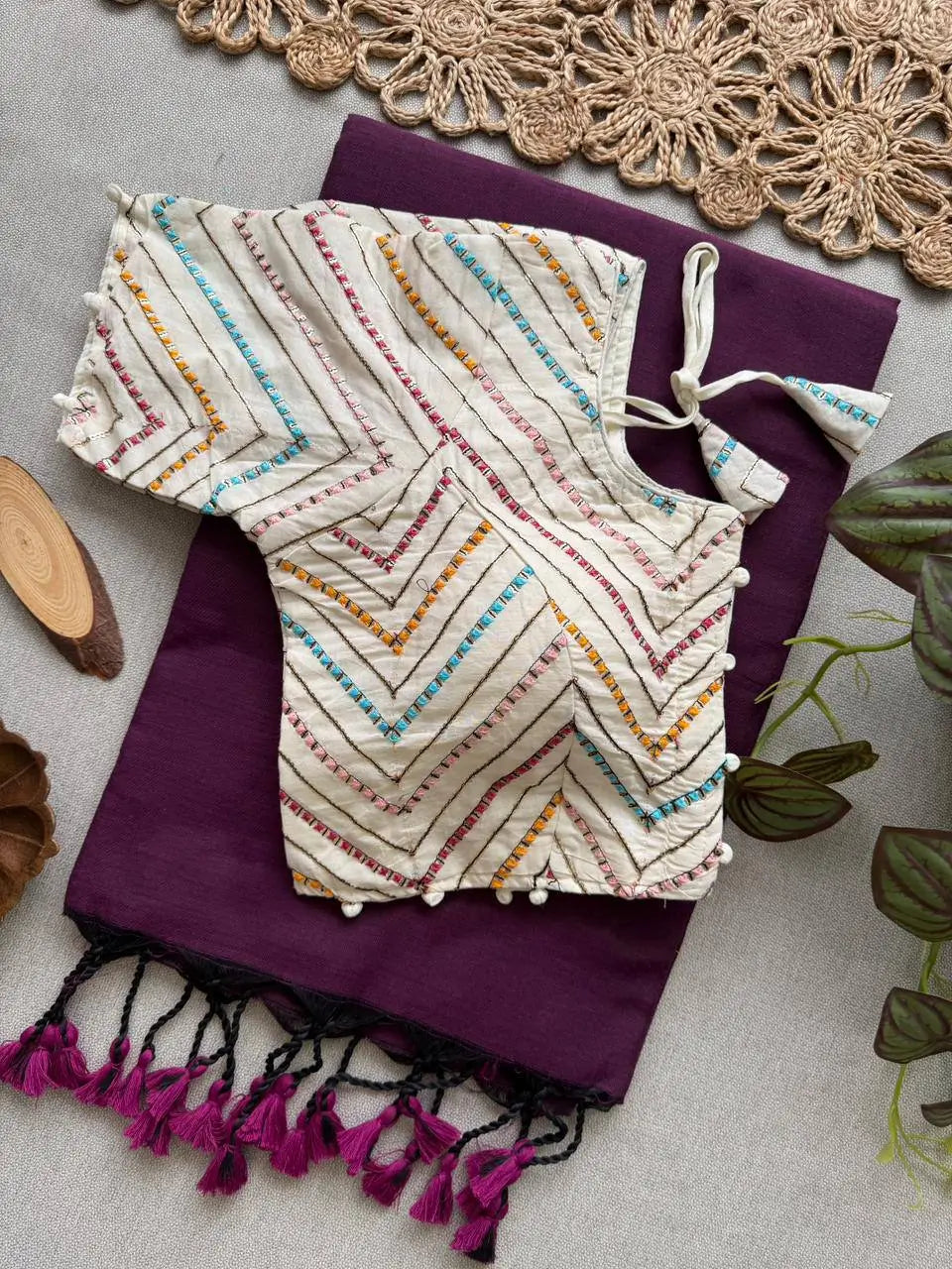 Khadi Cotton Saree with Embroidered Aura Cotton Blouse