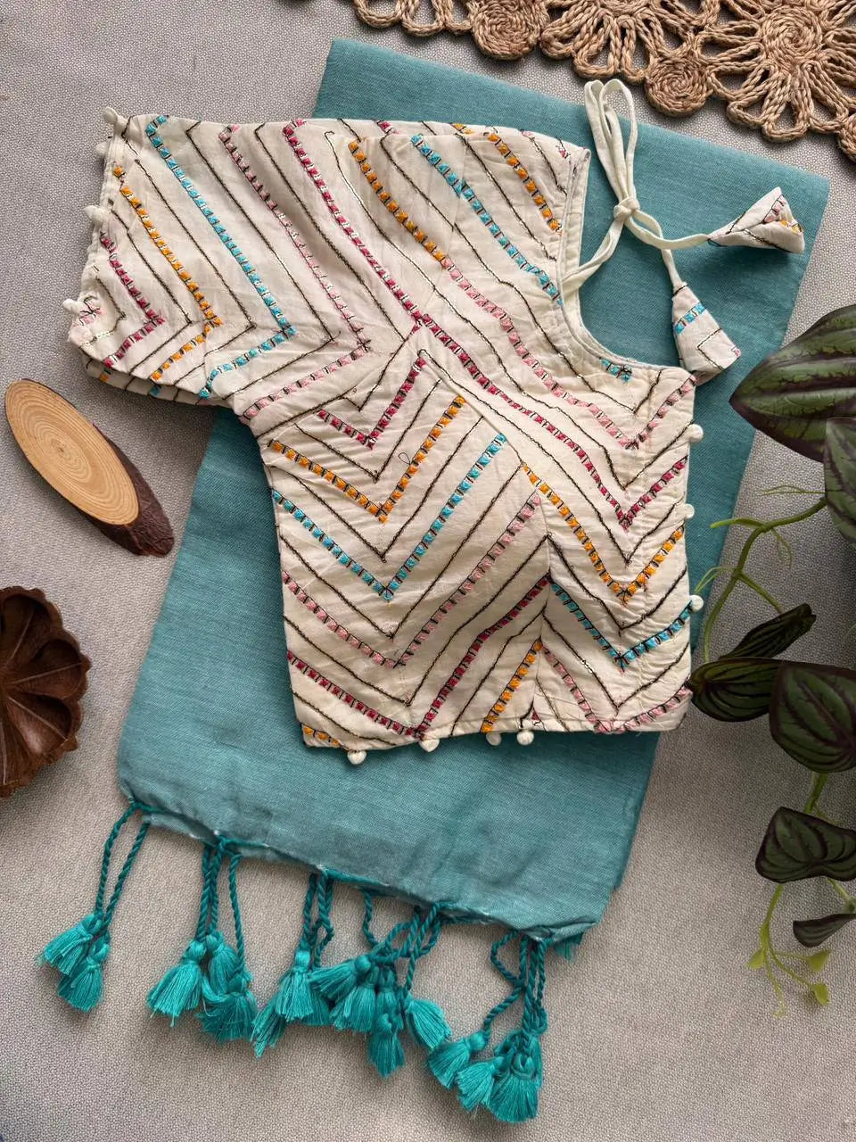 Khadi Cotton Saree with Embroidered Aura Cotton Blouse