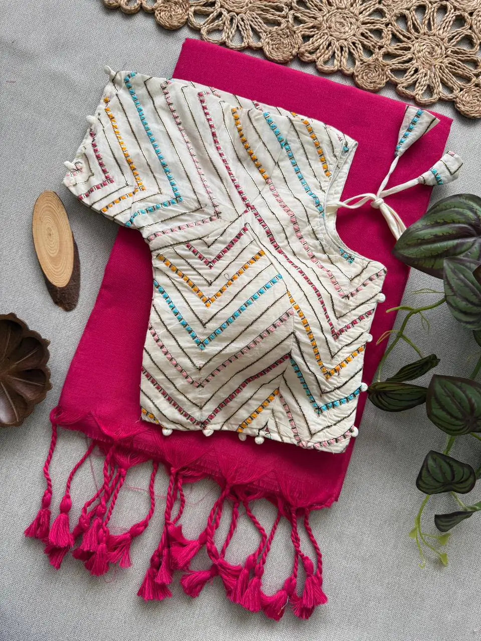 Khadi Cotton Saree with Embroidered Aura Cotton Blouse