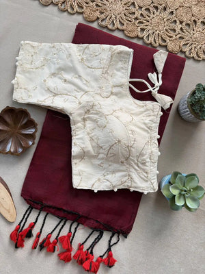 Khadi Cotton Saree with Embroidered Aura Cotton Blouse