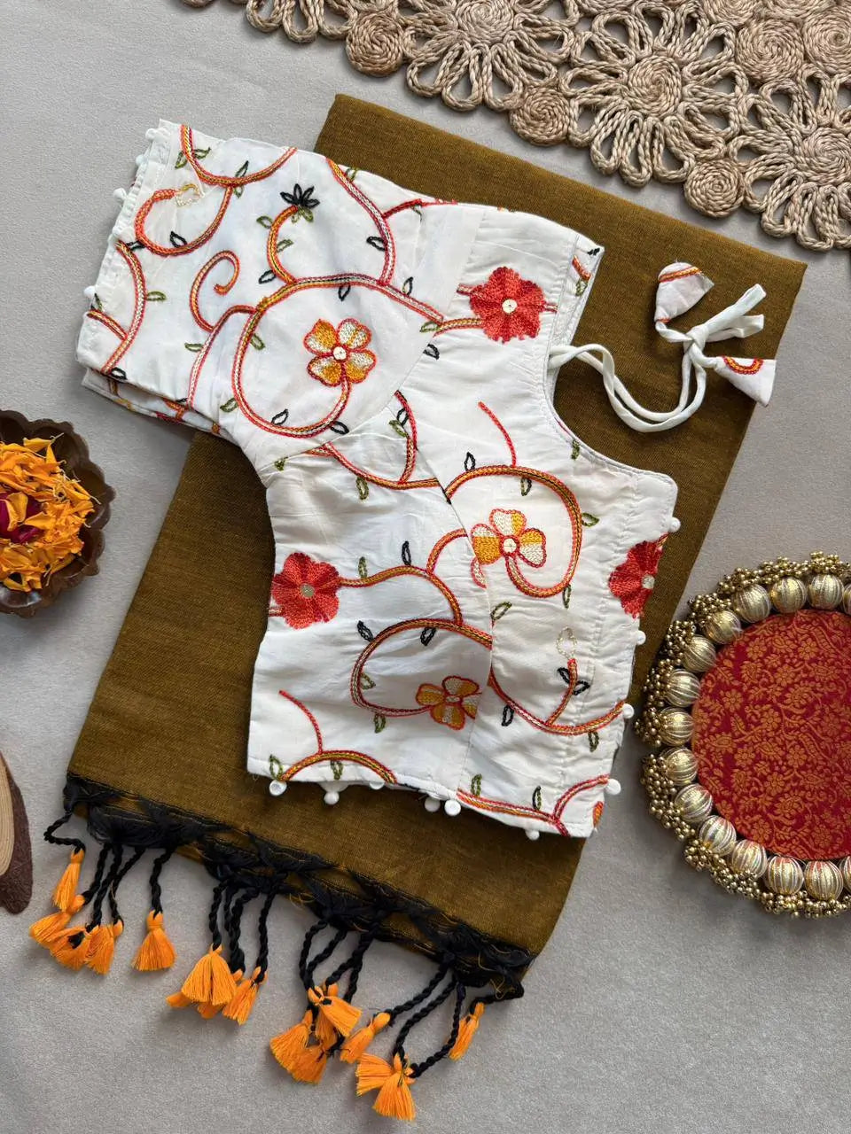 Khadi Cotton Saree with Embroidered Aura Cotton Blouse