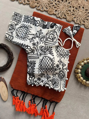 Khadi Cotton Saree with Embroidered Aura Cotton Blouse