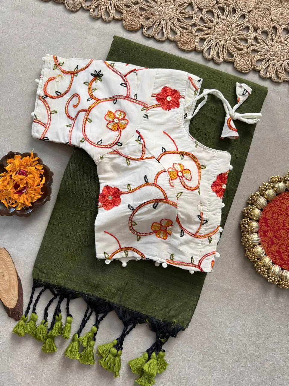 Khadi Cotton Saree with Embroidered Aura Cotton Blouse