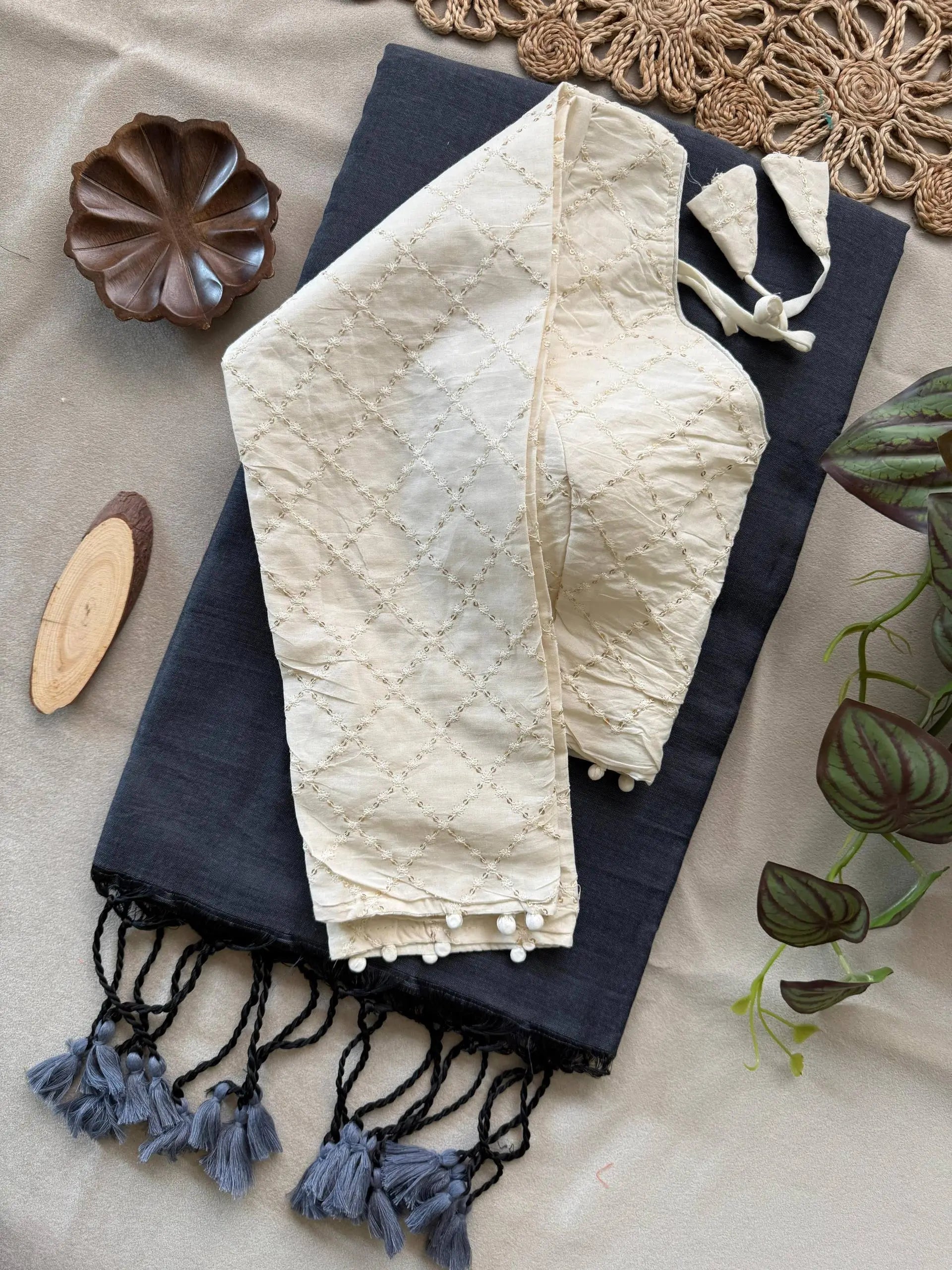 Khadi Cotton Saree with Embroidered Aura Cotton Blouse