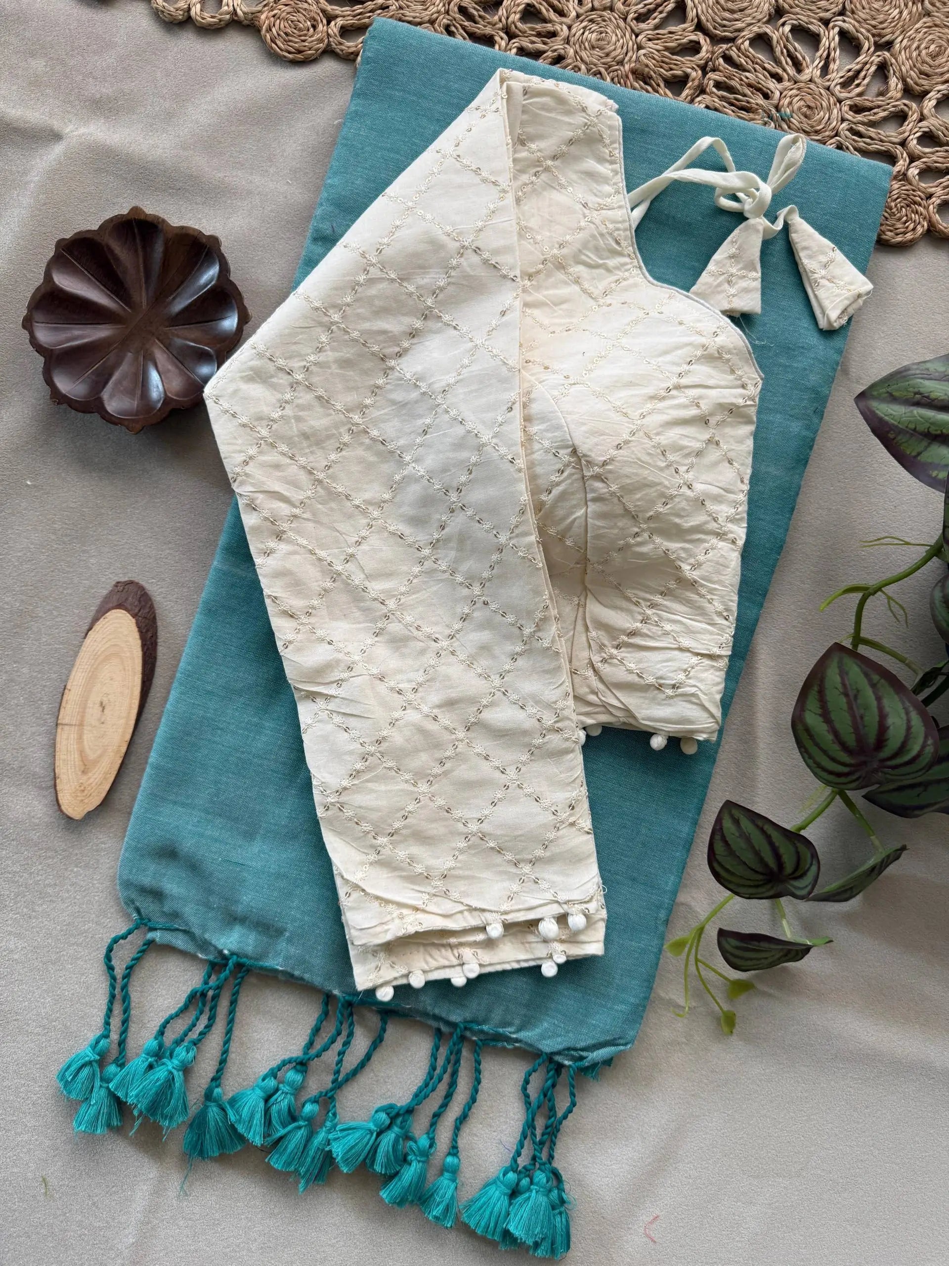 Khadi Cotton Saree with Embroidered Aura Cotton Blouse