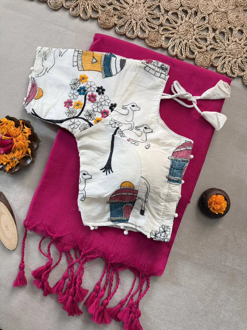 Khadi Cotton Saree with Embroidered Aura Cotton Blouse