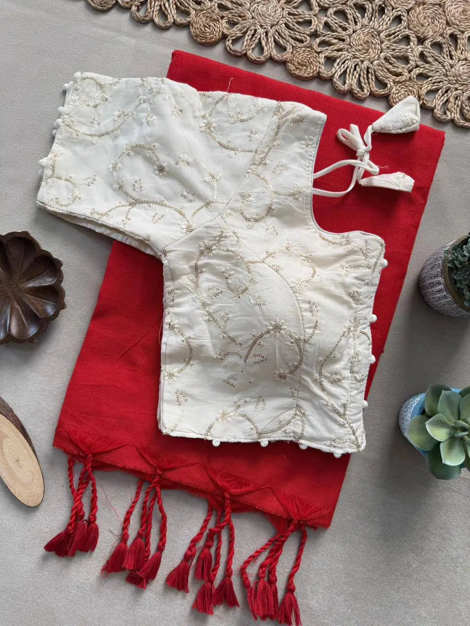 Khadi Cotton Saree with Embroidered Aura Cotton Blouse