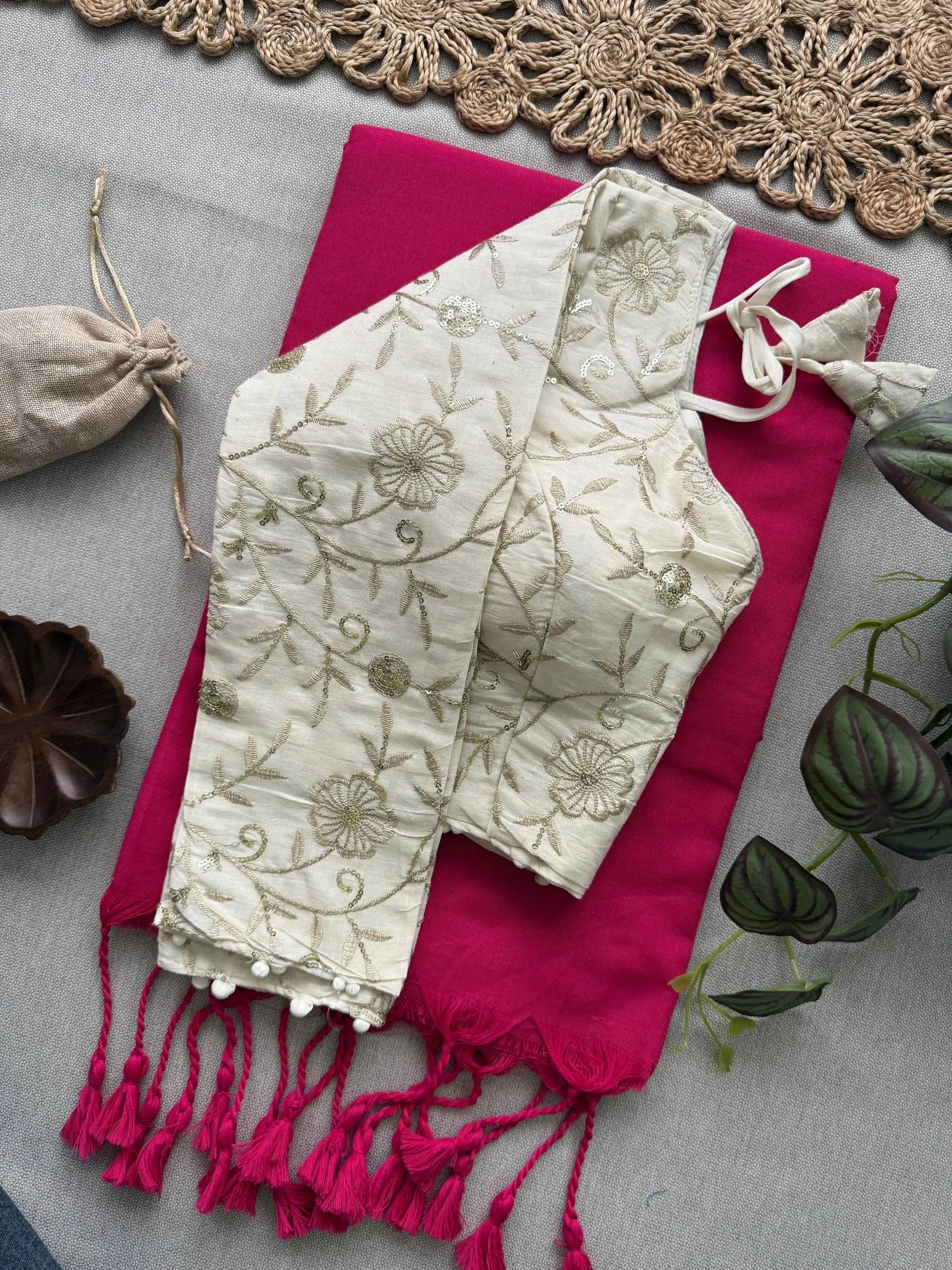 Khadi Cotton Saree with Embroidered Aura Cotton Blouse